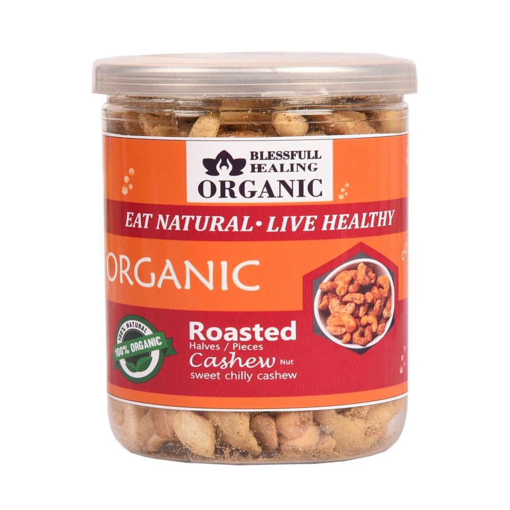 Blessfull Healing Organic Natural, Vegan Sweet Chilly Roasted Halves/Pieces Cashew Nuts Crunchy Kaju 300 Gram