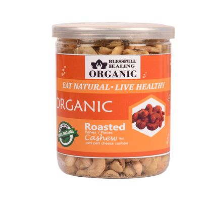 Blessfull Healing Organic Natural, Vegan Peri Peri Cheese Roasted Halves/Pieces Cashew Nuts Crunchy Kaju 250 Gram