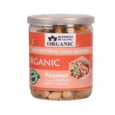 Blessfull Healing Organic Natural, Vegan Garlic Roasted Whole Cashew Nuts Crunchy Kaju 250 Gram