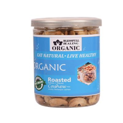 Blessfull Healing Organic Natural, Vegan Smoky Barbeque Roasted Halves/Pieces Cashew Nuts Crunchy Kaju 250 Gram