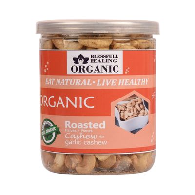 Blessfull Healing Organic Natural, Vegan Garlic Roasted Halves/Pieces Cashew Nuts Crunchy Kaju 250 Gram