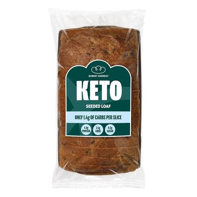 ROBERT ANDREW Keto Seeded Loaf, 1.4g Carbs 4.9g Protein 51 Kcal, Sliced Bread, High Protein & Fibre, Freshly Baked Daily, Freezer Friendly, 300g