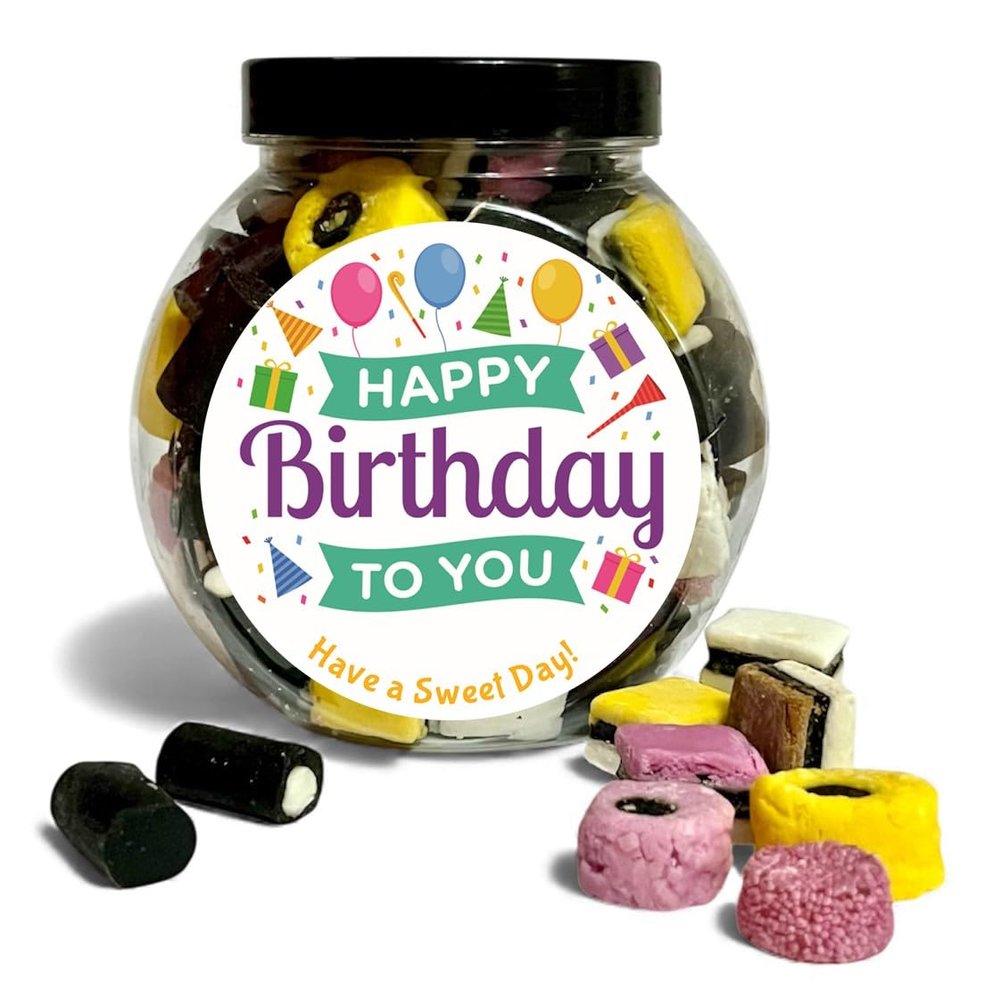 Happy Birthday Liquorice Allsorts Favourite Sweet Choices Gift with Fun Design (Cookie Jar, 500g)
