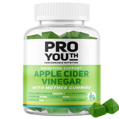 Proyouth Nutrition Apple Cider Vinegar Gummies with The Mother | Added Vitamin B6, C & Chromium | Digestion, Gut Health, Metabolism, Glucose Regulation & Energy | Apple Flavour | 60 Gummies
