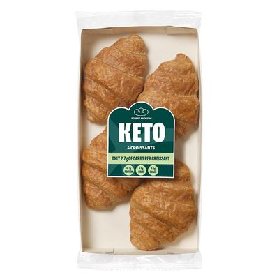 ROBERT ANDREW Keto Croissants, 2.7g Carbs 10.1g Protein 248 Kcal, High Protein & Fibre, Freshly Baked Daily, Freezer Friendly, 4x50g