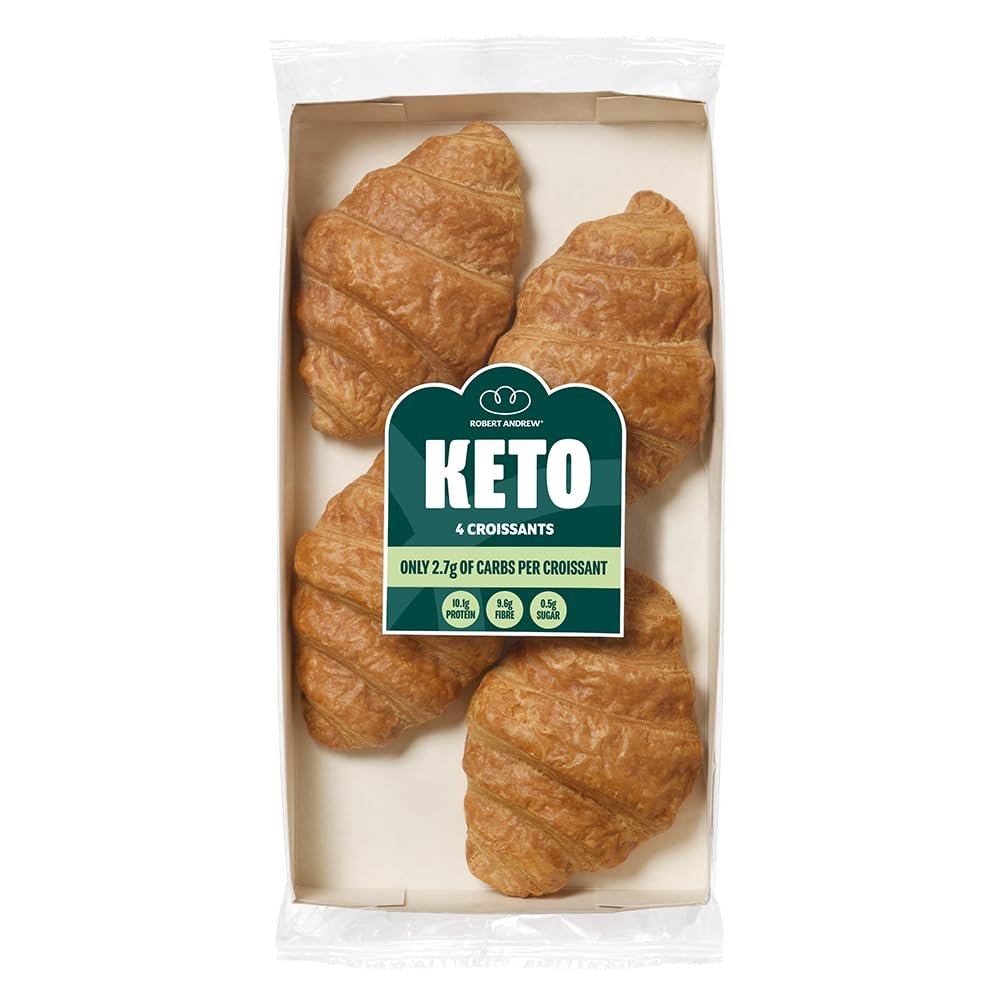 ROBERT ANDREW Keto Croissants, 2.7g Carbs 10.1g Protein 248 Kcal, High Protein & Fibre, Freshly Baked Daily, Freezer Friendly, 4x50g