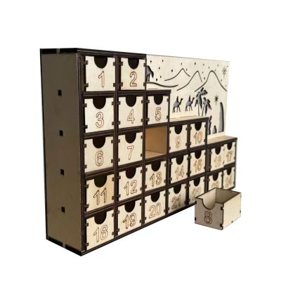 XAGMODSHN LED Light Up Nativity Manger Advent Calendar Sustainable Wooden Decorative Holiday Countdowns Display Ornament Wooden Christmas Light Up Advent Calendar