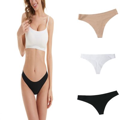 3 Pack Seamless Silk Thong Underwear for Women Low Waisted Comfortable Solid Color Casual Panties (Clear, XL)