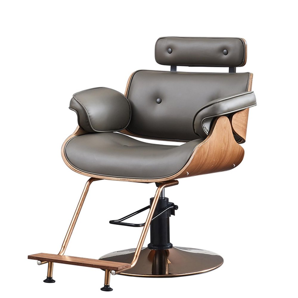 Adjustable Hydraulic Barber Chair - 360 Swivel Design for Salon, Beauty, Tattoo, Shaving and Styling - Gray Leather Upholstery