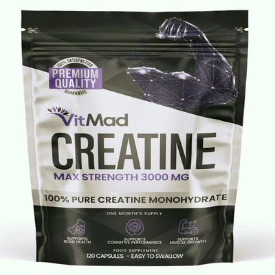 Pure Creatine Monohydrate Powder Capsules 3000mg - 120-200 Micronised Mesh - 1 Month Supply 4 per Serving Vegan Friendly