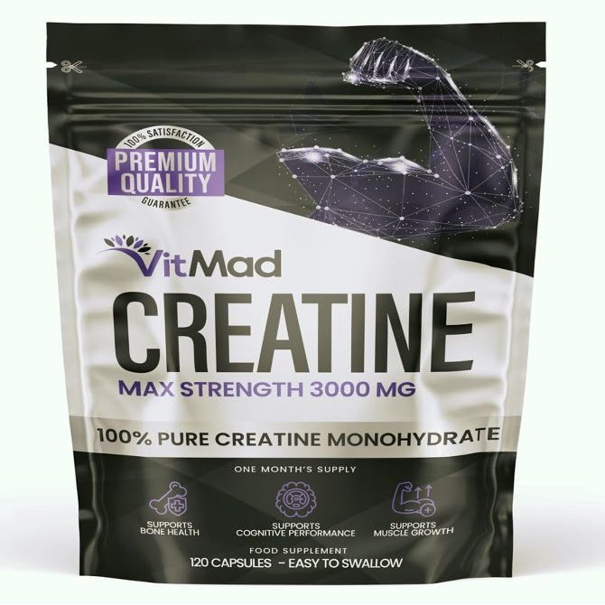 Pure Creatine Monohydrate Powder Capsules 3000mg - 120-200 Micronised Mesh - 1 Month Supply 4 per Serving Vegan Friendly