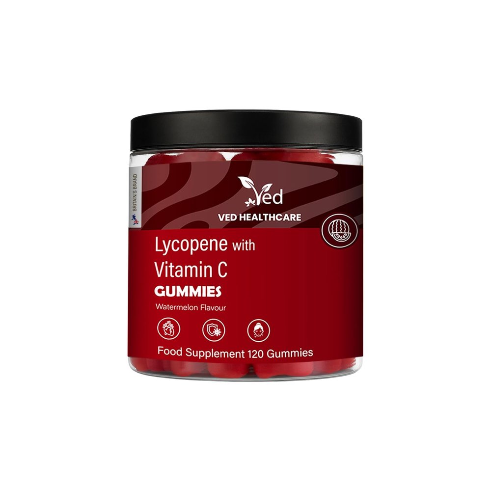 VED Lycopene Watermelon Flavour Gummies for Men & Women Powerful Antioxidant for Skin & Vision Support, Plant-Based, Vegan, Non-GMO, 120 Count Daily Gummy Chews