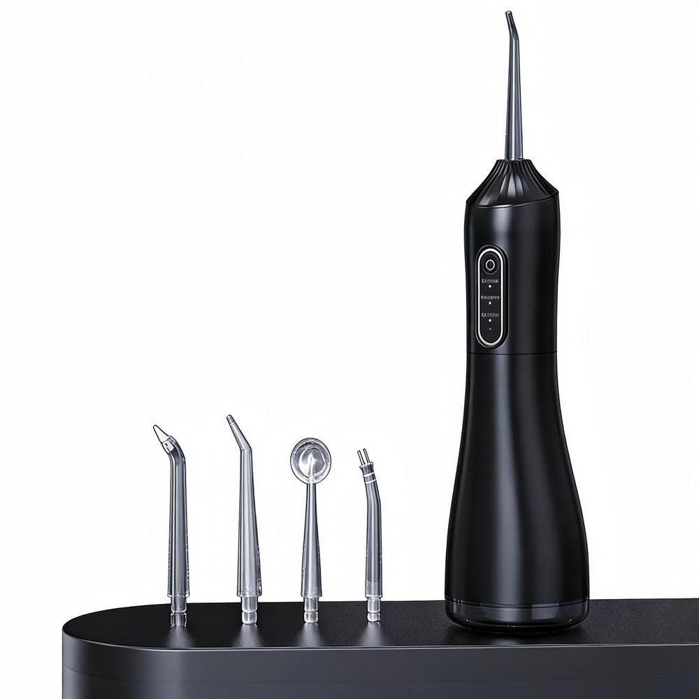 Cordless Water Flosser, Professional Cordless Water Flosser for Teeth, 330ML Rechargeable Dental Flosser, IPX7 Waterproof, 4 Tips, 3 Modes, Black