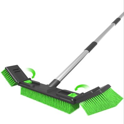 18/45cm Large Wide Adjustable Heavy Duty Outdoor Push Broom Stiff Brush Head with 4 Section Threaded Handle 60"/152cm for Warehouse Driveway Garage Patio Sidewalk Floor Dirt Workshop Deck Cleaning