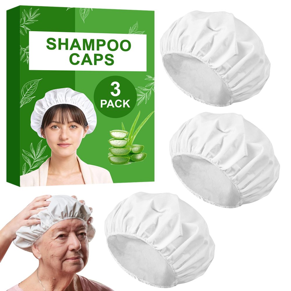 Shampoo Caps No Rinse 3 Pack Microwavable Waterless Shampoo Caps Hair Wash Cap for Elderly, Disabled and Bedridden Patients