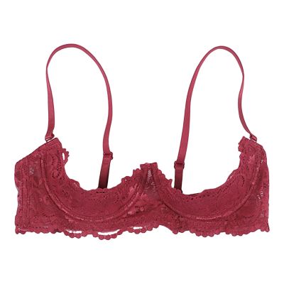 1/4 Cup Underwire Bra for Women, Sexy Lace See Through Balconette Padded Shelf Bra Tops Lingerie Red