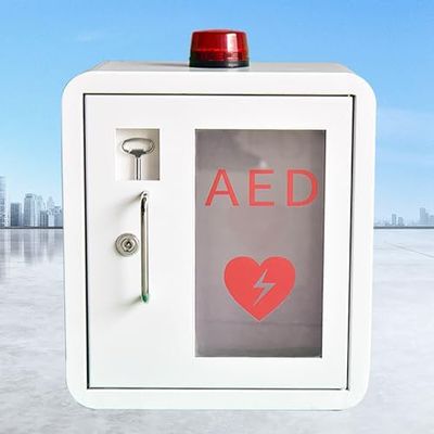 Wall-Mounted AED Defibrillator Storage Cabinet with Key Lock and Alarm, Steel First Aid Box for Emergency Use in Homes, Nursing, Buses, and Public Places