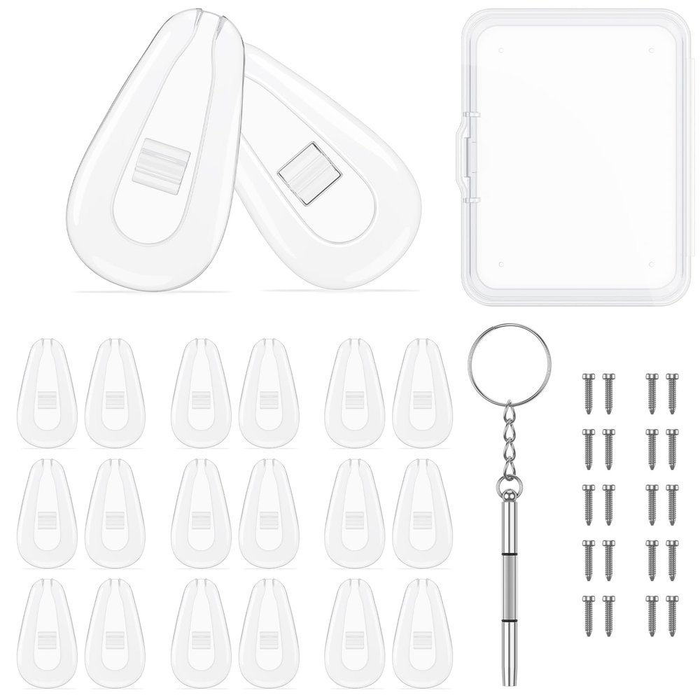 10 Pairs Silicone Nose Pads for Glasses, Push-in Glasses Nose Pads Silicone, Glasses Nose Pads, Fits Regular, Sunglasses, and Reading Glasses, Includes Screwdrive (10)