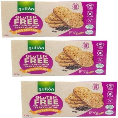 Gullon Gluten free Oats and Choc Chips Biscuits 220g each | Gluten-Free Luxury Cookies | High in Fiber, Wheat-Free & Nut-Free, Available for Hampers and Gift on Mothers & Fathers Day (Pack of 8)