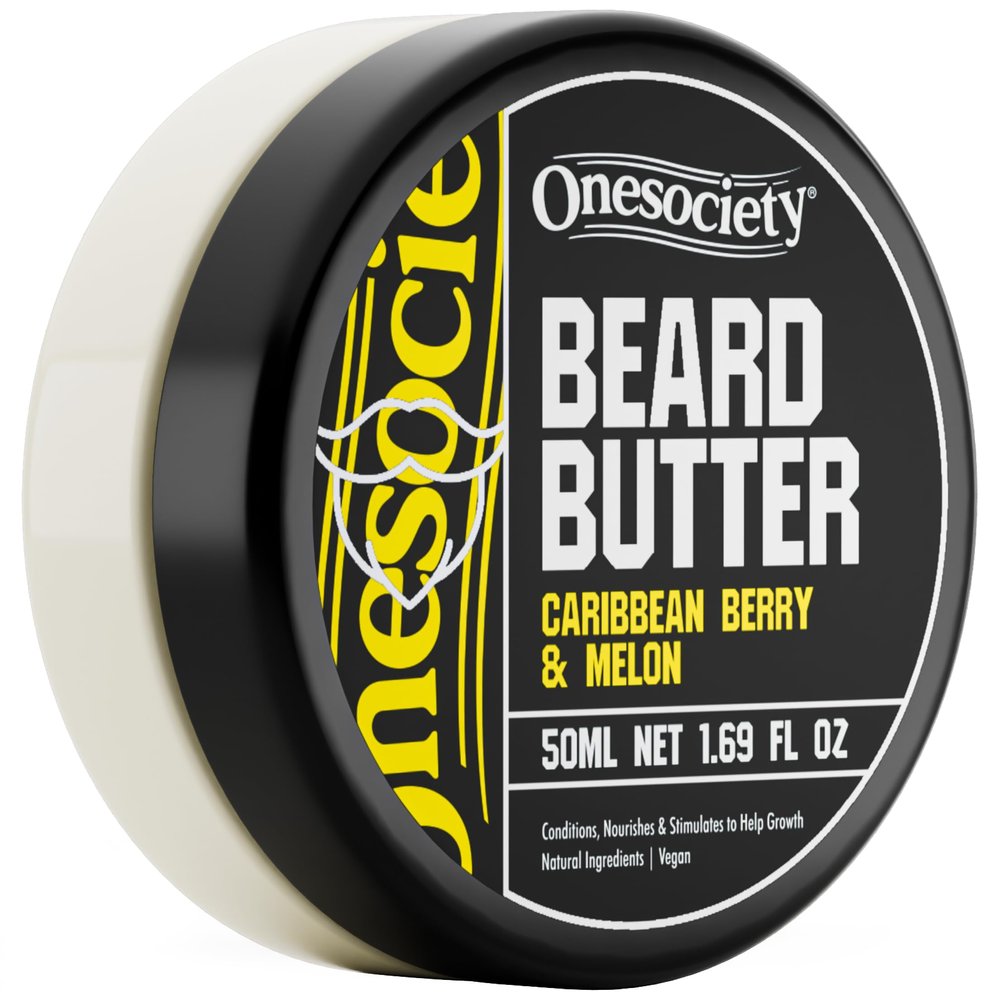 One Society Beard Butter, Caribbean Berry & Melon Scent, Overnight Recovery Treatment with Rice Bran Wax, Cocoa Butter, Mango Butter, Indian Gooseberry