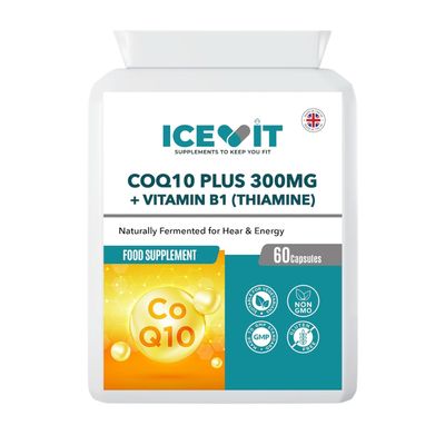 ICEVIT CoQ10 Coenzyme Q10 300mg + Vitamin B1, 60 Vegan Capsules