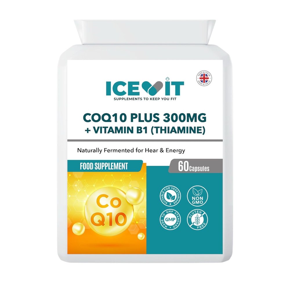 ICEVIT CoQ10 Coenzyme Q10 300mg + Vitamin B1, 60 Vegan Capsules