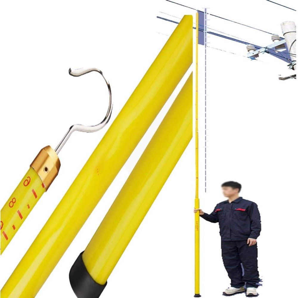 YEHOZZ Telescopic Measuring Ruler,Adjustable Height Measuring Pole, Epoxy Resin Height Measuring Stick for Live Power Lines and Construction Height Measuring Stick Lineman w/Hook Yellow-12m/39.4ft