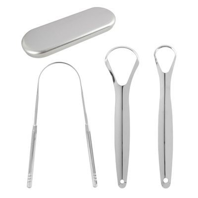 3 Pack Metal Tongue Scraper, Tongue Cleaners Stainless Steel Set, 2 Spoon 1 U-Shaped Tongue Scrapers with Storage Case, Tongue Cleaner for Adults Kids Oral Hygiene Care, Reduce Bad Breath, 3Style Kit