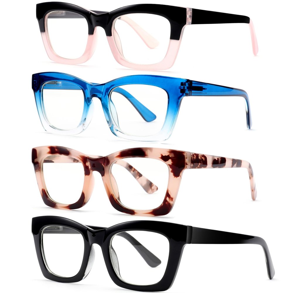 SOVCOD 4 Pack Reading Glasses for Womens Blue Light Blocking Computer Readers Spring Hinges Eyeglasses Anti Eyestrain/Glare (A1 Mix, 3.5, x)