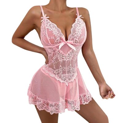 Lingerie Sets for Women UK,Santa Babydoll Dress Lace Chemise with Faux Fur Mesh Sleepwear Naughty Festive Nightwear