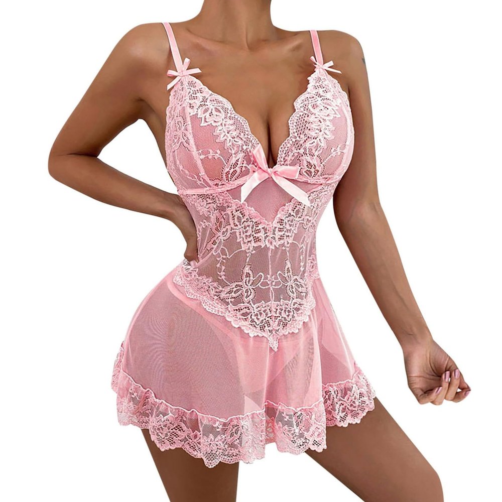 Lingerie Sets for Women UK,Santa Babydoll Dress Lace Chemise with Faux Fur Mesh Sleepwear Naughty Festive Nightwear