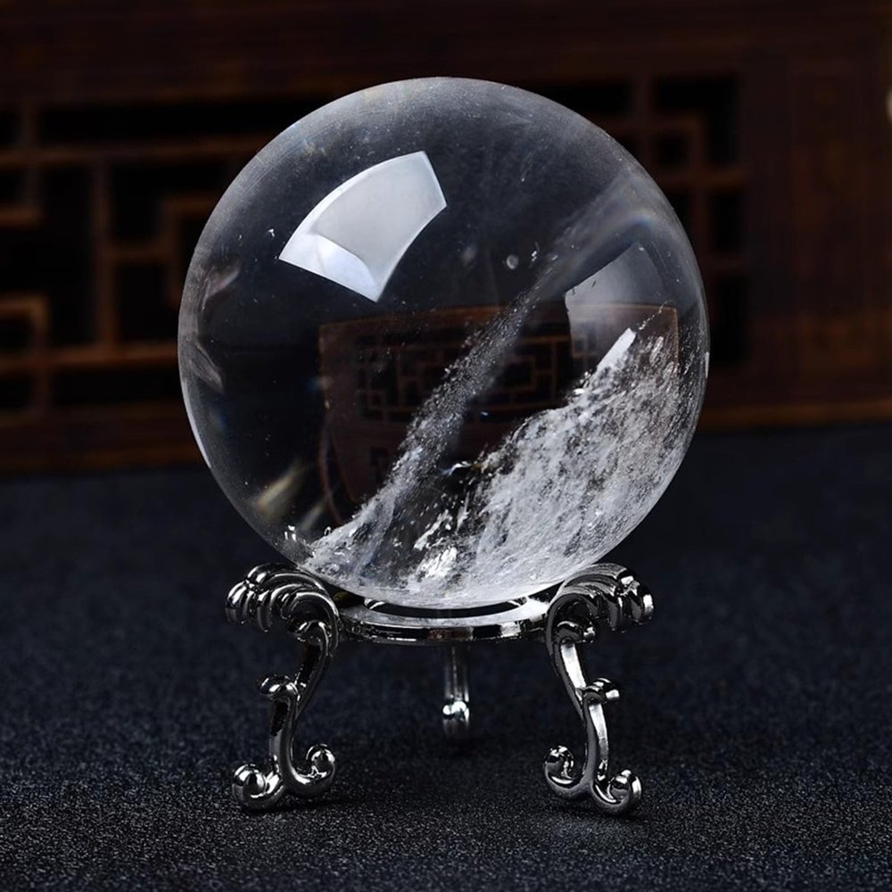 QMKADFQXF White Crystal Sphere Clear Quartz Ball with Stand Balls for Home Decor Decorative Invite Wealth Witchcraft,80mm Natural crystal rough