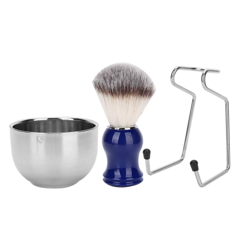 BORDSTRACT 3Pcs Beard Shaving Kit, Nylon Boar Brush Lather Bowl 304 Stainless Steel Stand for Men