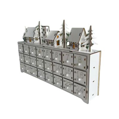 PANGBOER Wood LED Lighted Advent Calendar with 24 Drawers Countdown Calendar Desktop Decoration Unique Christmas Holiday