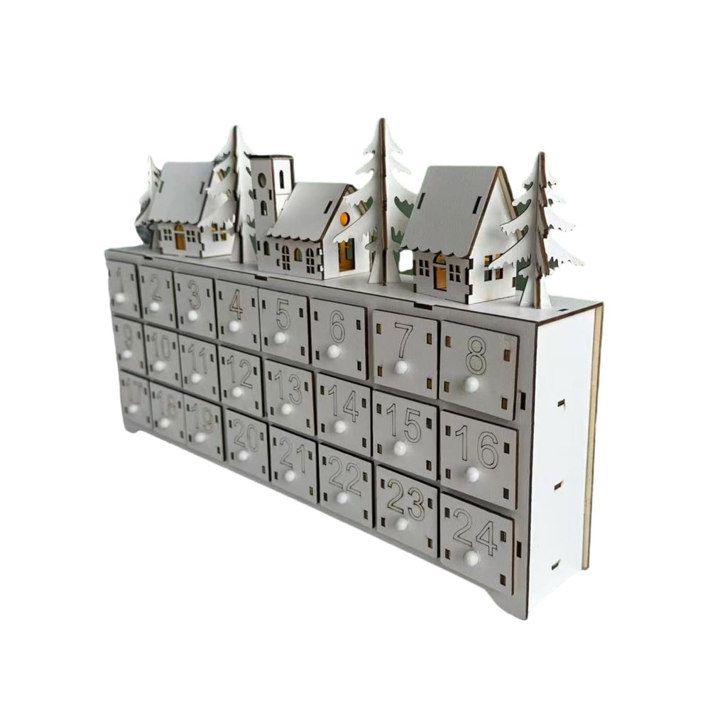 PANGBOER Wood LED Lighted Advent Calendar with 24 Drawers Countdown Calendar Desktop Decoration Unique Christmas Holiday