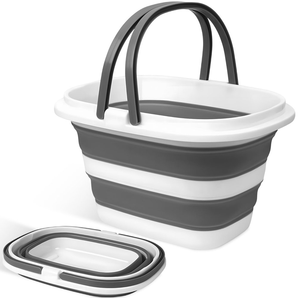 16L Collapsible Bucket with Handles, Folding Plastic Washing up Bowl, Space Saving Foldable Mop Buckets, Portable Car Wash Basin, Bathroom Laundry Basket for Home Cleaning, RV, Fishing,Outdoor Camping