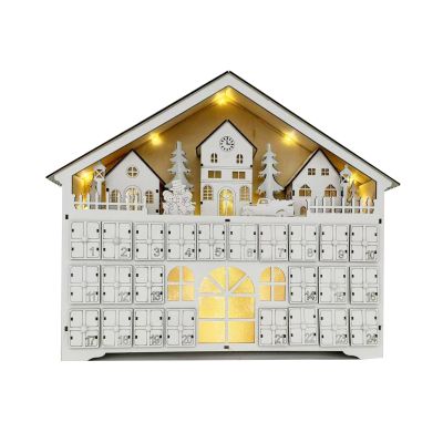 PANGBOER Wood LED Lighted Advents Calendar Christmas Advents Calendar with LED Lights and 24 Drawers Wood Decoration
