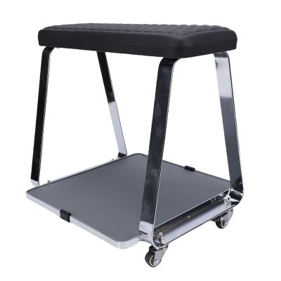 ZJchao Pedicure Foot Rest Soft Memory Foam Cushion Footbath Stool Cart with Wheels Tray Stainless Steel Legs Black Professional Salon Home Spa
