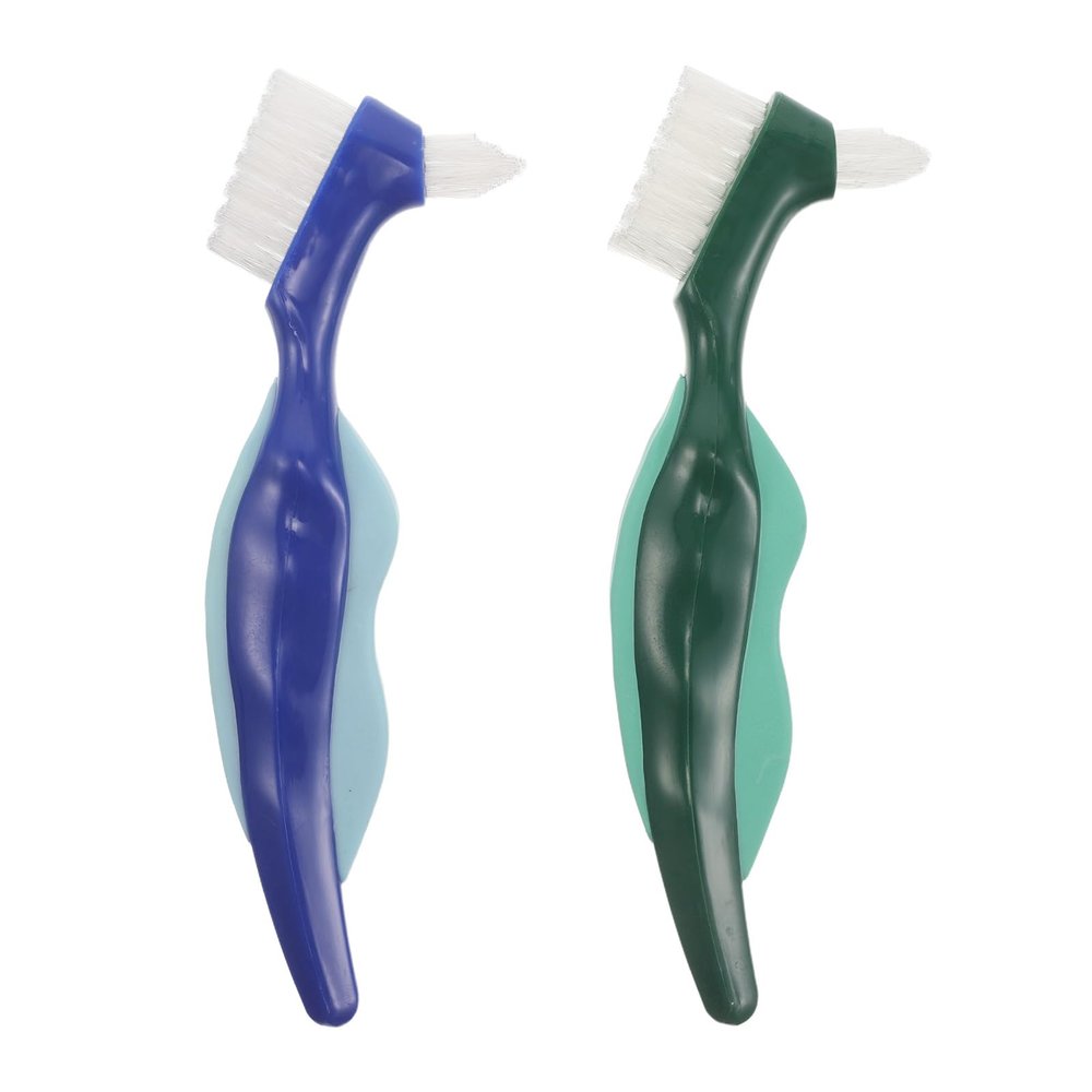 HOMOCONO 2pcs Denture Cleaning Toothbrush Extra Firm Bristles Dual-Headed Design for False Teeth and Partial Dentures for Care and Hygiene