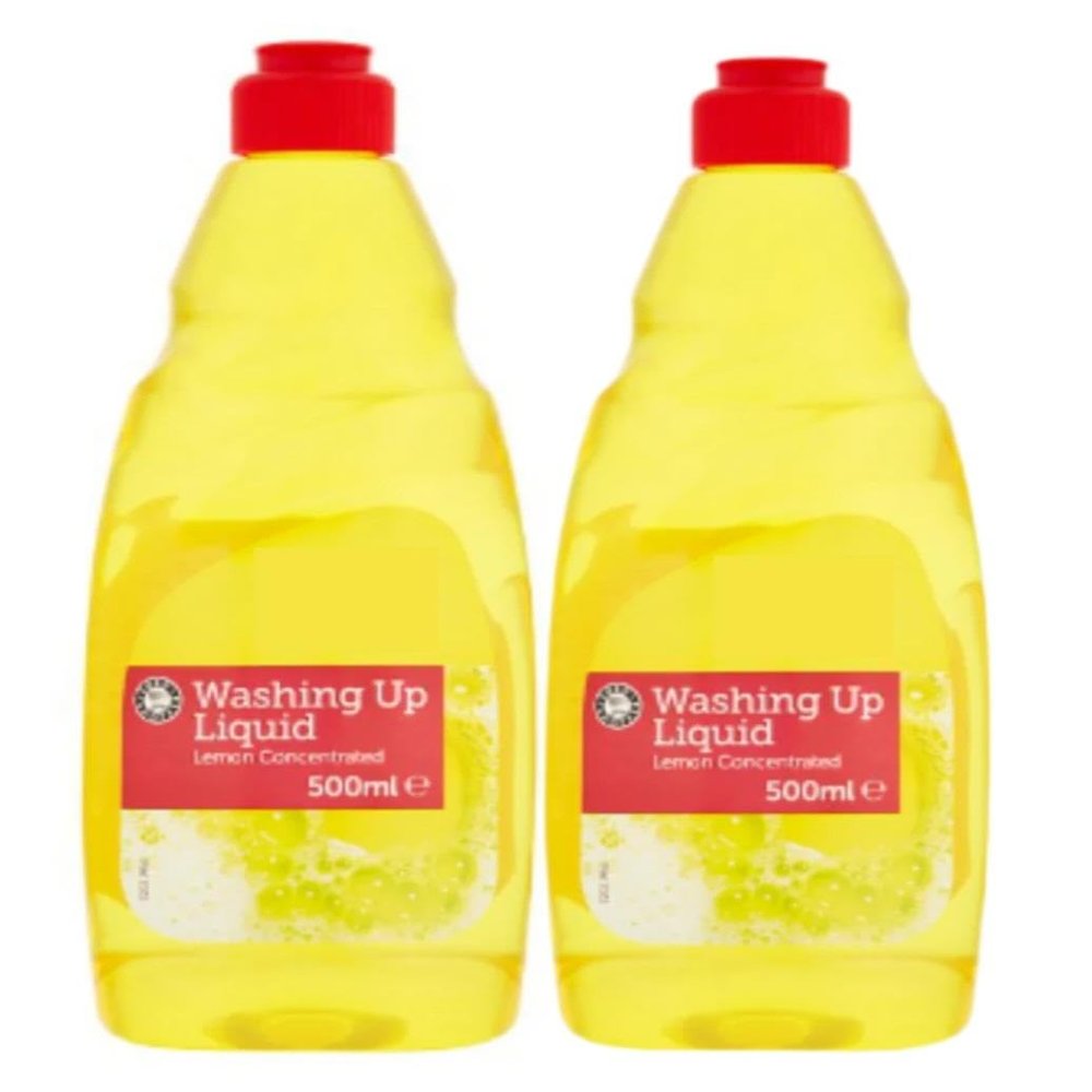ES Lemon Concentrated Washing Up Liquid 500ml (Pack of 2) | Powerful Grease-Cutting Dishwashing Liquid | Fresh Lemon Scent | Long-Lasting Formula