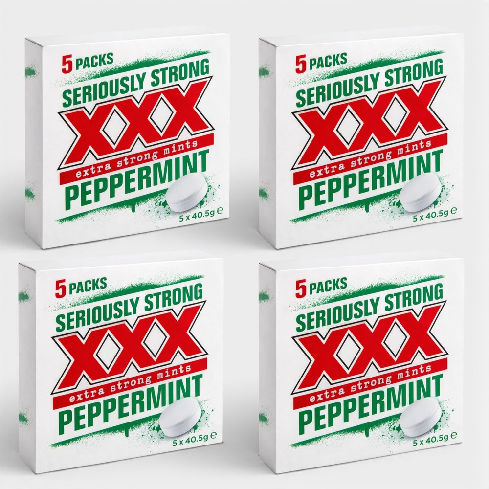 4 x 5 Pack XXX Seriously Extra Strong Peppermints, Each Roll 40.5 g (Total 810g - 20 Rolls), Long-Lasting Fresh Breath