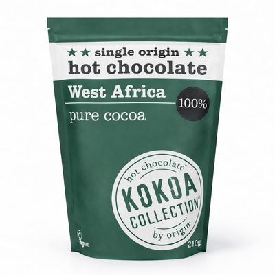 KOKOA COLLECTION 100% Pure Cocoa Hot Chocolate 210g Single Origin West Africa Drinking Chocolate Unsweetened, Intense & Earthy Cocoa Powder with Spice Notes - AWARD WINNING