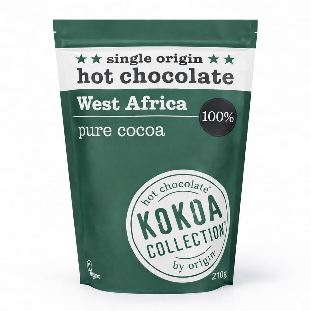 KOKOA COLLECTION 100% Pure Cocoa Hot Chocolate 210g Single Origin West Africa Drinking Chocolate Unsweetened, Intense & Earthy Cocoa Powder with Spice Notes - AWARD WINNING