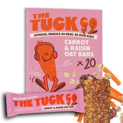 Carrot & Rasin Kids Oat Bars Snack Fruit Oaty Bars Lunchbox Snack Nut, Dairy & Gluten Free School Snacks, Ultra Processed Free | The Tuck Company | Pack of 20 (1 Month Supply) 30g