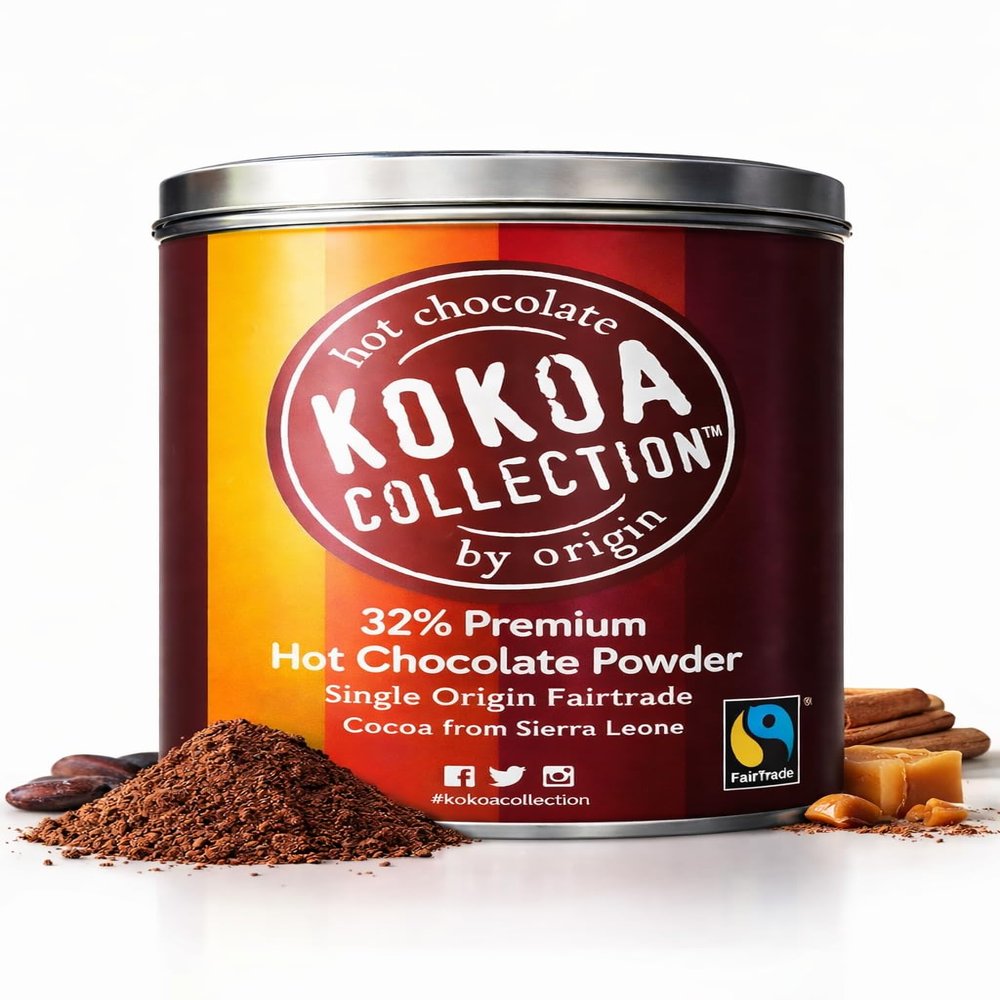 KOKOA COLLECTION 32% Hot Chocolate Powder Luxury Single Origin Cocoa from Sierra Leone, Fairtrade Drinking Chocolate Mix, Rich & Smooth with Warm Spice & Caramel Notes