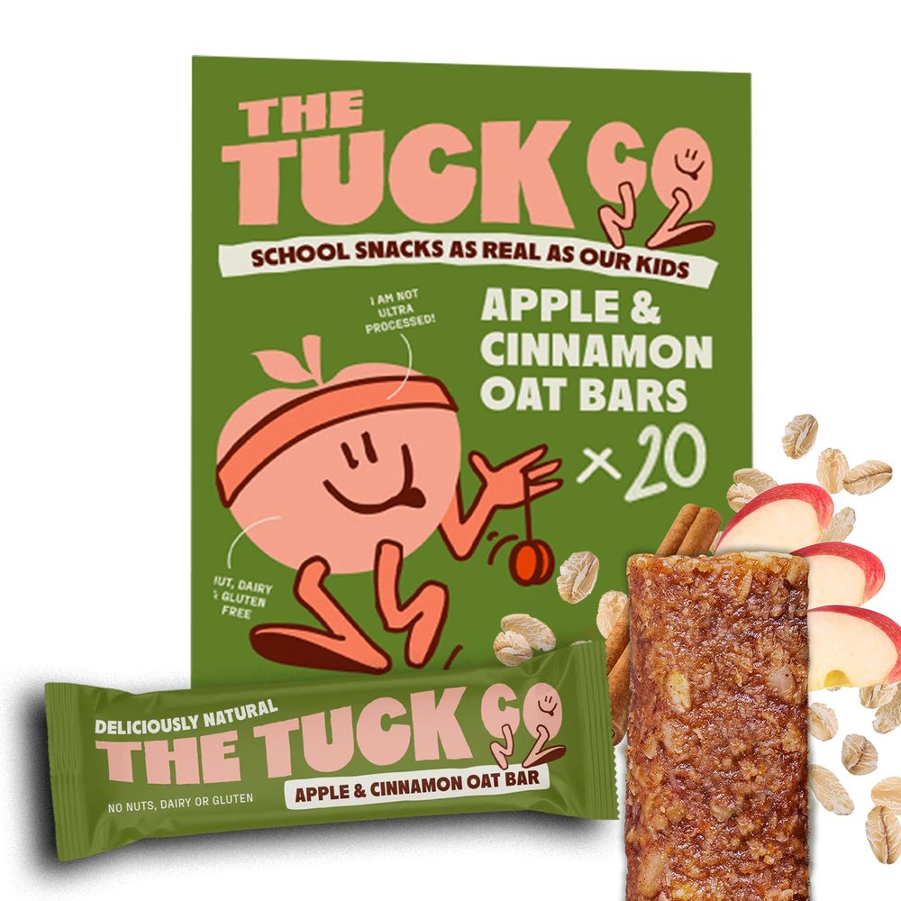 Apple & Cinnamon Kids Oat Bars Snack Fruit Oaty Bars Lunchbox Snack Nut, Dairy & Gluten Free School Snacks, Ultra Processed Free | The Tuck Company | Pack of 20 (1 Month Supply) 30g