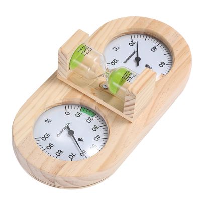 FUTUREORYY Wood Sauna Analog Hygrometer Thermometer with 15-minute Green Sand Timer Dual Dial for Indoor Spa Bathroom Sauna Accessories