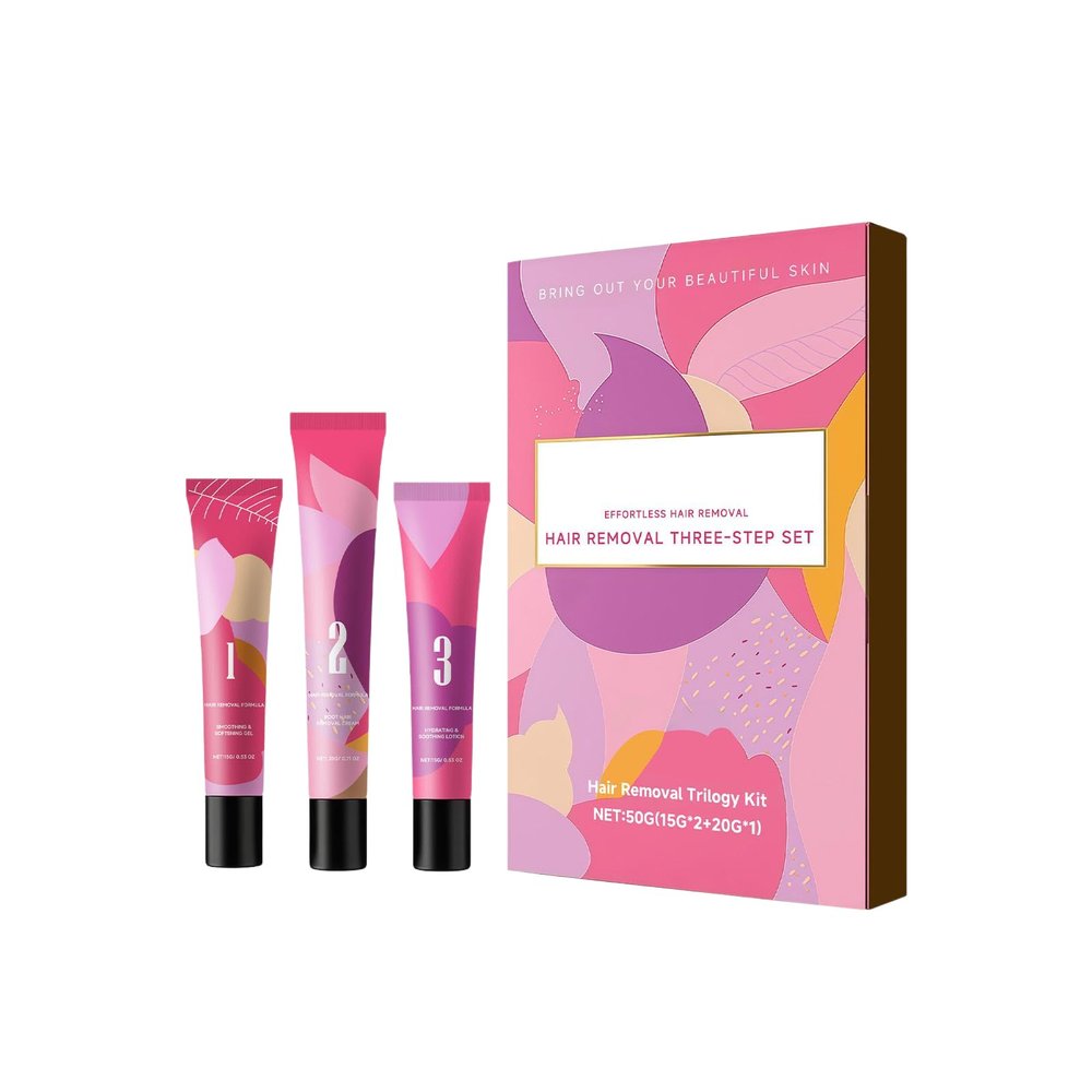 Facial Hair Remover Cream, Body Hair Removal Cream, Armpits & Intimate Area, Natural Hair Removal Trilogy Kit Suitable for All Skin Types, Fast Long (1 Set)