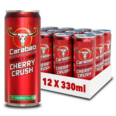 Carabao Energy Drink Cherry Crush 12 x 330ml Cans Case Low Calorie, Lower Sugar, Fizzy Fruit Flavour, Vegan, Gluten Free, with B Vitamins, Taurine, Caffeine, Zero Crash