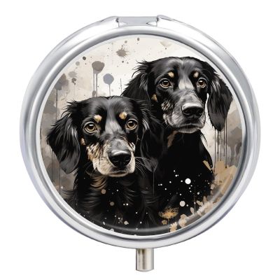 Black Dachshund Pill Box Round Pill Case for Purse & Pocket 3 Compartment Medicine Pill Organizer Portable Travel Pillbox Medicine Vitamin Cod Liver Oil Storage Box